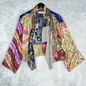 Vtg Sterling Styles Kimono Cardigan One Size Patchwork ArtSilk Sheer Whimsygoth